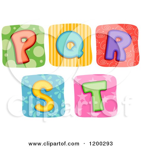 Cartoon of Colorful Quilt Letters P Through T - Royalty Free Vector Clipart by BNP Design Studio