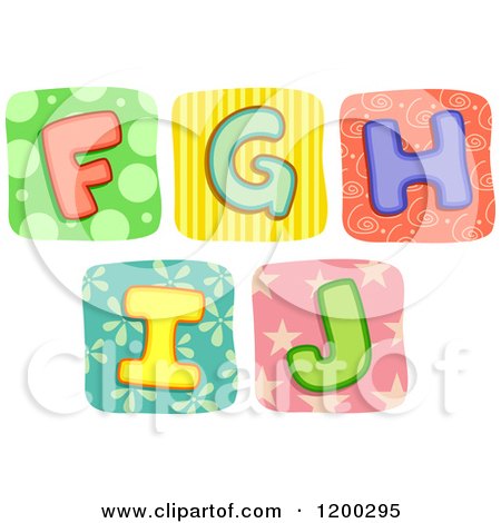 Cartoon of Colorful Quilt Letters F Through J - Royalty Free Vector Clipart by BNP Design Studio