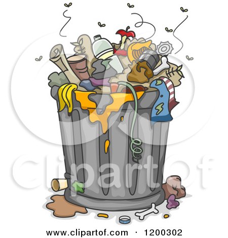 Cartoon of a Fly Infested Overflowing Trash Can - Royalty Free Vector Clipart by BNP Design Studio