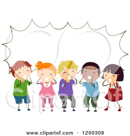 Cartoon of a Group of Shouting Diverse Children with a Speech Balloon - Royalty Free Vector Clipart by BNP Design Studio