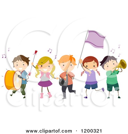 Cartoon of a Group of Children Playing in a Marching Band - Royalty Free Vector Clipart by BNP Design Studio