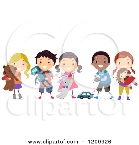 Cartoon of a Group of Happy Diverse Children Playing with Toys - Royalty Free Vector Clipart by BNP Design Studio