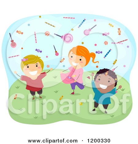 Cartoon of Happy Diverse Children Catching Falling Candy - Royalty Free Vector Clipart by BNP Design Studio