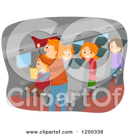 Cartoon of a Happy Family Inside an Airplane - Royalty Free Vector Clipart by BNP Design Studio