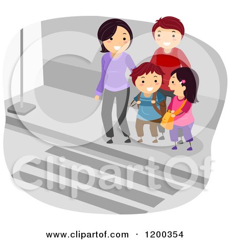 Cartoon of a Happy Family at a Crosswalk - Royalty Free Vector Clipart by BNP Design Studio