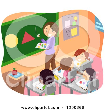 Cartoon of a Female Teacher Discussing Shapes to Her Students - Royalty Free Vector Clipart by BNP Design Studio