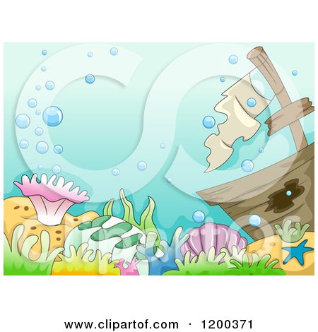 Cartoon of a Sunken Ship and Coral Reef with Bubbles - Royalty Free Vector Clipart by BNP Design Studio
