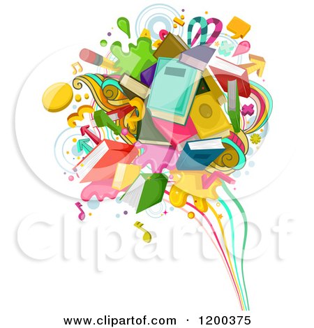 Cartoon of a Splash of Books and School Items - Royalty Free Vector Clipart by BNP Design Studio