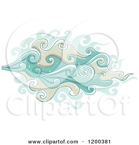 Cartoon of a Blue and Tan Smoke Cloud - Royalty Free Vector Clipart by BNP Design Studio