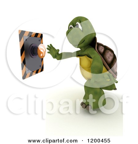 Clipart of a 3d Tortoise Reaching for an Rss Feed Button - Royalty Free CGI Illustration by KJ Pargeter