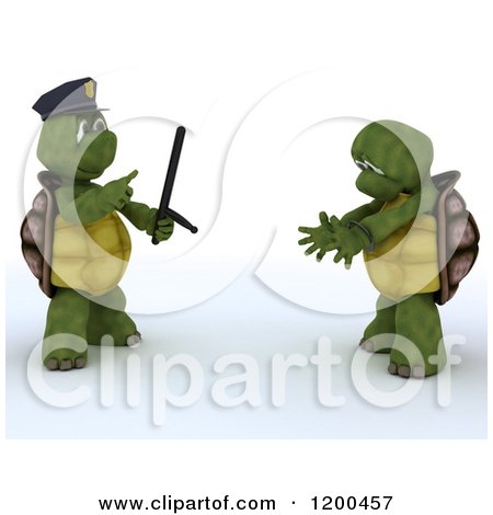Clipart of a 3d Police Tortoise Arresting a Criminal - Royalty Free CGI Illustration by KJ Pargeter