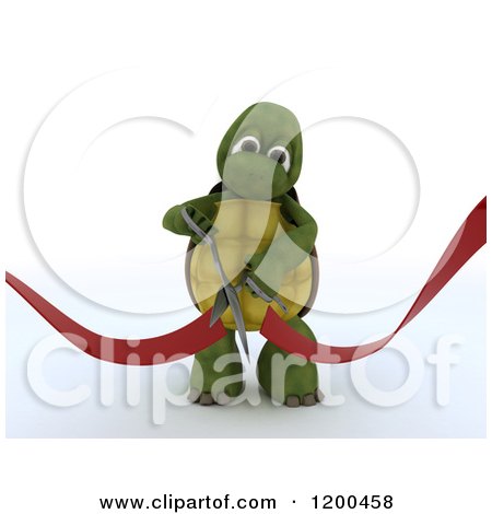 Clipart of a 3d Tortoise Performing a Ribbon Cutting Grand Opening Ceremony - Royalty Free CGI Illustration by KJ Pargeter