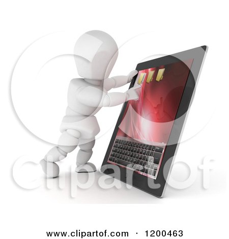 Clipart of a 3d White Character Using a Touch Screen Tablet Computer - Royalty Free CGI Illustration by KJ Pargeter