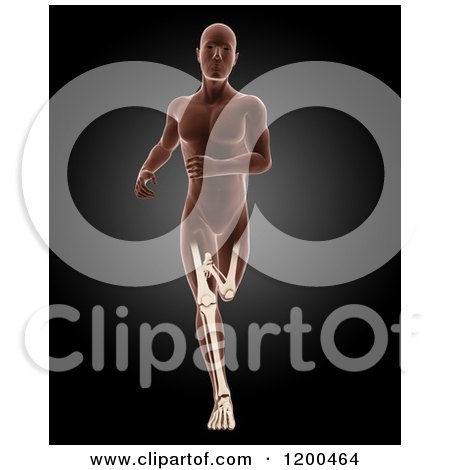 Clipart of a 3d Running Xray Man with Visible Leg Bones on Black - Royalty Free CGI Illustration by KJ Pargeter