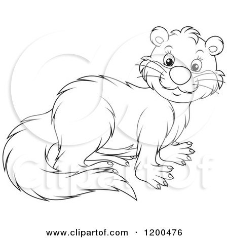 Cartoon of a Cute Black and White Outlined Otter - Royalty Free Vector Clipart by Alex Bannykh