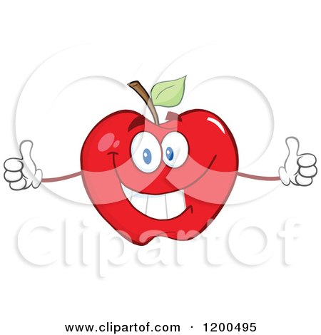Cartoon of a Pleased Red Apple Holding Two Thumbs up - Royalty Free Vector Clipart by Hit Toon