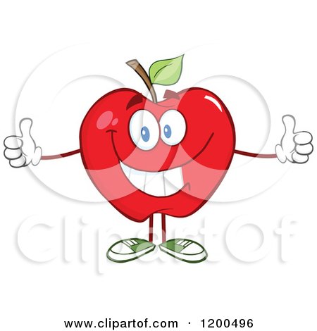 Cartoon of a Pleased Red Apple with Two Thumbs up - Royalty Free Vector Clipart by Hit Toon