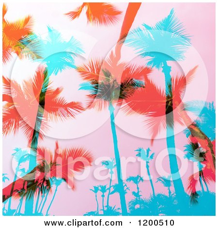 Clipart of a Pink Tropical Sunset and Silhouetted Palm Trees - Royalty Free Vector Illustration by Arena Creative