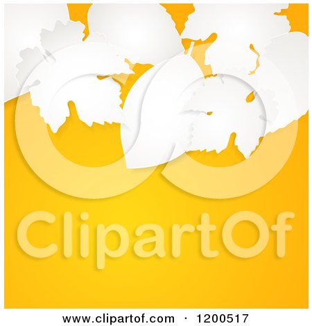 Clipart of 3d White Paper Leaves over an Autumn Orange Background with Text Space - Royalty Free Vector Illustration by elaineitalia