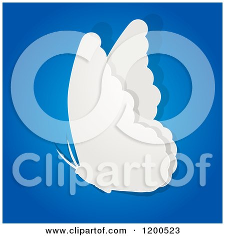 Clipart of a 3d White Paper Butterfly over Gradient Blue - Royalty Free Vector Illustration by elaineitalia