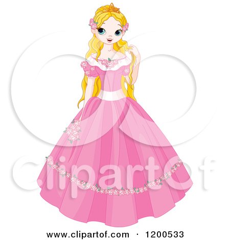 Clipart of a Pretty Blond Fairy Tale Princess in a Pink Dress - Royalty Free Vector Illustration by Pushkin