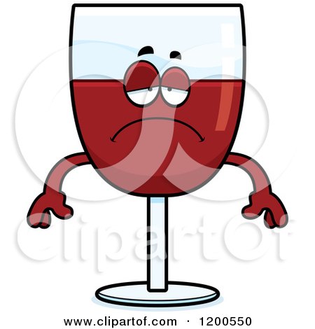 Cartoon of a Depressed Red Wine Glass Character - Royalty Free Vector Clipart by Cory Thoman