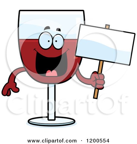 Cartoon of a Happy Red Wine Glass Character Holding a Sign - Royalty Free Vector Clipart by Cory Thoman