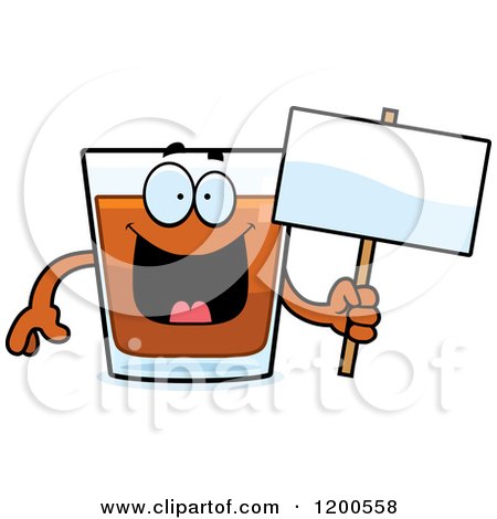 Cartoon of a Happy Shot Glass Mascot Holding a Sign - Royalty Free Vector Clipart by Cory Thoman