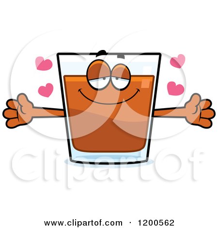 Cartoon of a Loving Shot Glass Mascot with Hearts and Open Arms - Royalty Free Vector Clipart by Cory Thoman