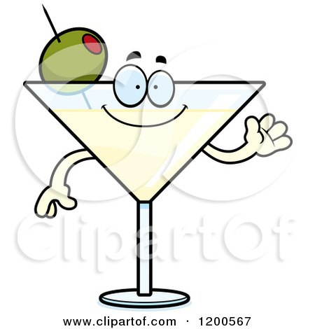 Cartoon of a Friendly Waving Martini Mascot - Royalty Free Vector Clipart by Cory Thoman