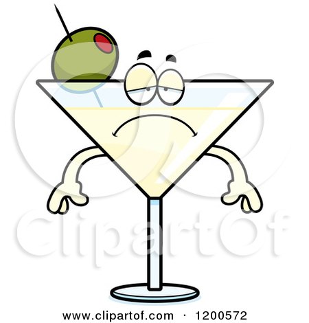 Cartoon of a Depressed Martini Mascot - Royalty Free Vector Clipart by Cory Thoman