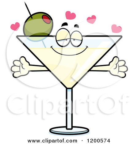 Cartoon of a Loving Martini Mascot with Open Arms and Hearts - Royalty Free Vector Clipart by Cory Thoman