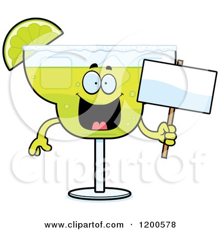 Cartoon of a Happy Margarita Mascot Holding a Sign - Royalty Free Vector Clipart by Cory Thoman