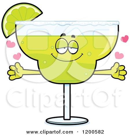 Cartoon of a Loving Margarita Mascot with Open Arms and Hearts - Royalty Free Vector Clipart by Cory Thoman