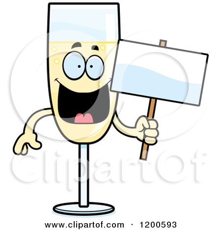 Cartoon of a Happy Champagne Mascot Holding a Sign - Royalty Free Vector Clipart by Cory Thoman
