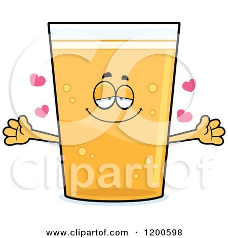Cartoon of a Loving Beer Mascot with Open Arms and Hearts - Royalty Free Vector Clipart by Cory Thoman