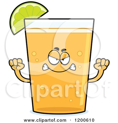Cartoon of a Mad Beer Mascot with a Lime Wedge - Royalty Free Vector Clipart by Cory Thoman