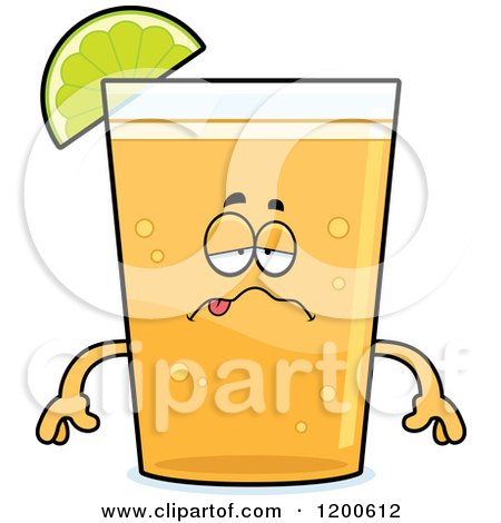 Cartoon of a Sick or Drunk Beer Mascot with a Lime Wedge - Royalty Free Vector Clipart by Cory Thoman
