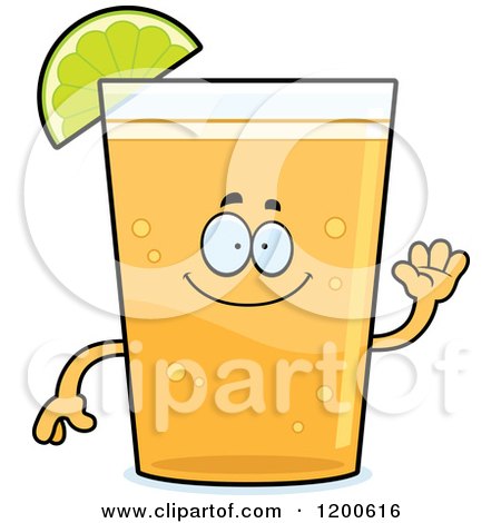 Cartoon of a Friendly Waving Beer Mascot with a Lime Wedge - Royalty Free Vector Clipart by Cory Thoman