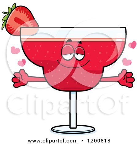 Cartoon of a Loving Strawberry Daiquiri Mascot with Open Arms and Hearts - Royalty Free Vector Clipart by Cory Thoman