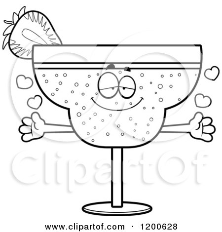 Cartoon of a Black and White Loving Strawberry Daiquiri Mascot with Open Arms and Hearts - Royalty Free Vector Clipart by Cory Thoman