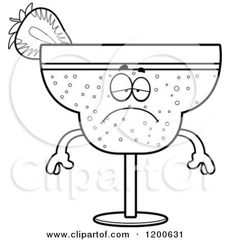 Cartoon of a Black and White Depressed Strawberry Daiquiri Mascot - Royalty Free Vector Clipart by Cory Thoman