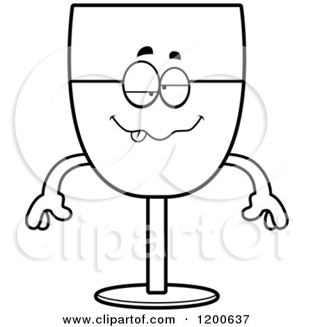 Cartoon of a Black and White Drunk Wine Glass Character - Royalty Free Vector Clipart by Cory Thoman