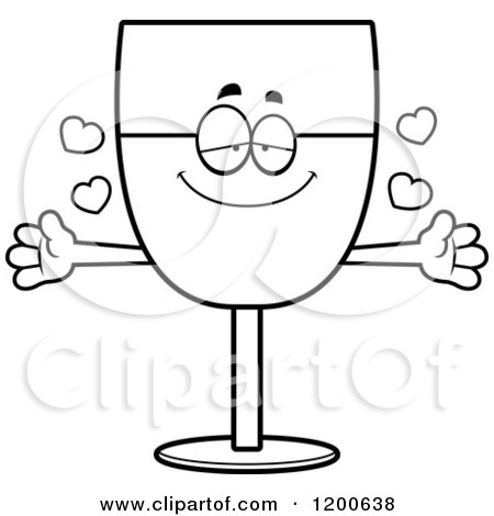 Cartoon of a Black and White Loving Wine Glass Character with Open Arms and Hearts - Royalty Free Vector Clipart by Cory Thoman
