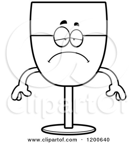 Cartoon of a Black and White Depressed Wine Glass Character - Royalty Free Vector Clipart by Cory Thoman