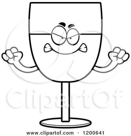 Cartoon of a Black and White Mad Wine Glass Character - Royalty Free Vector Clipart by Cory Thoman
