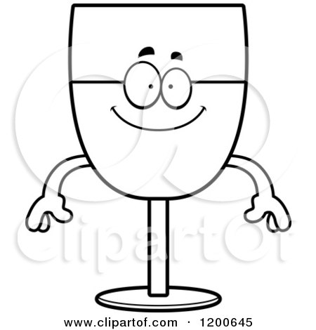 Cartoon of a Black and White Happy Wine Glass Character - Royalty Free Vector Clipart by Cory Thoman