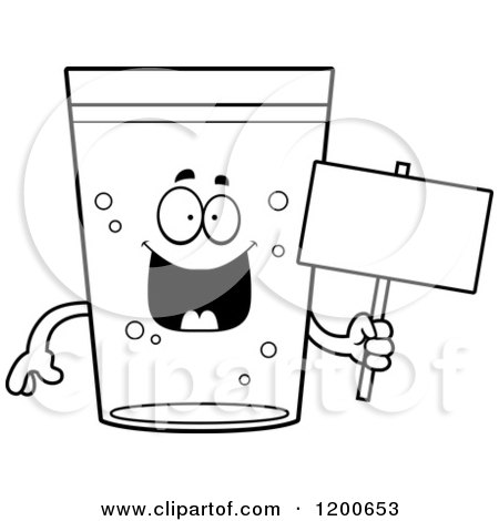 Cartoon of a Black and White Happy Beer Mascot Holding a Sign - Royalty Free Vector Clipart by Cory Thoman