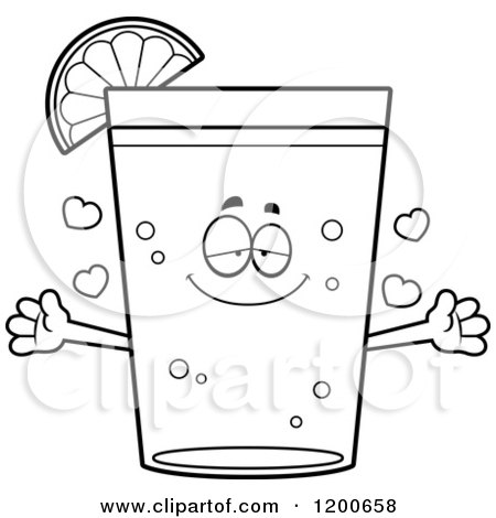 Cartoon of a Black and White Loving Beer Mascot with Open Arms a Lime Slice and Hearts - Royalty Free Vector Clipart by Cory Thoman