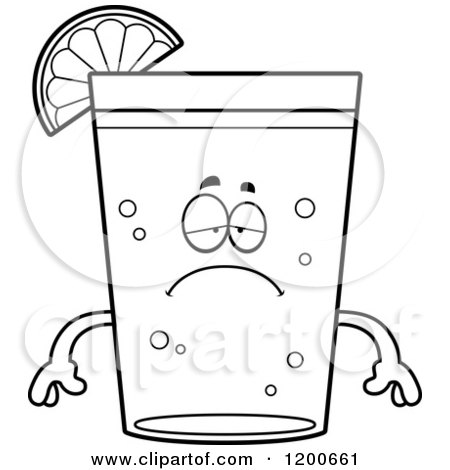 Cartoon of a Black and White Depressed Beer Mascot with a Lime Wedge - Royalty Free Vector Clipart by Cory Thoman
